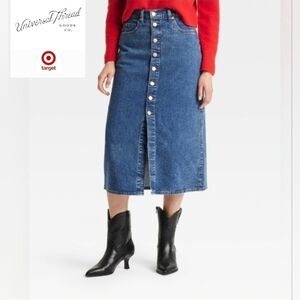 🎯 Universal Thread Women's A-Line Midi Denim Skirt Medium Wash High Rise, Sz 14